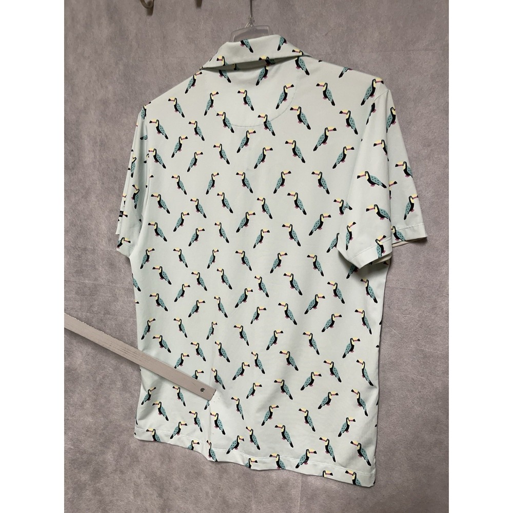 Bad Birdie Polo Shirt Men L Green Toucan Do It Golf AOP Performance Geometric - Picture 5 of 10